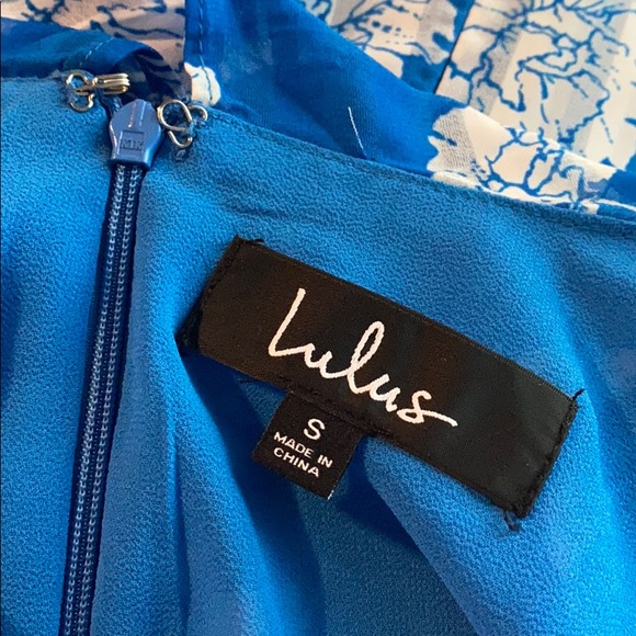 NWT LuLus Ruffle Floral Blue & White Skater Ximena Mini Dress Women's Size Small - Picture 9 of 11